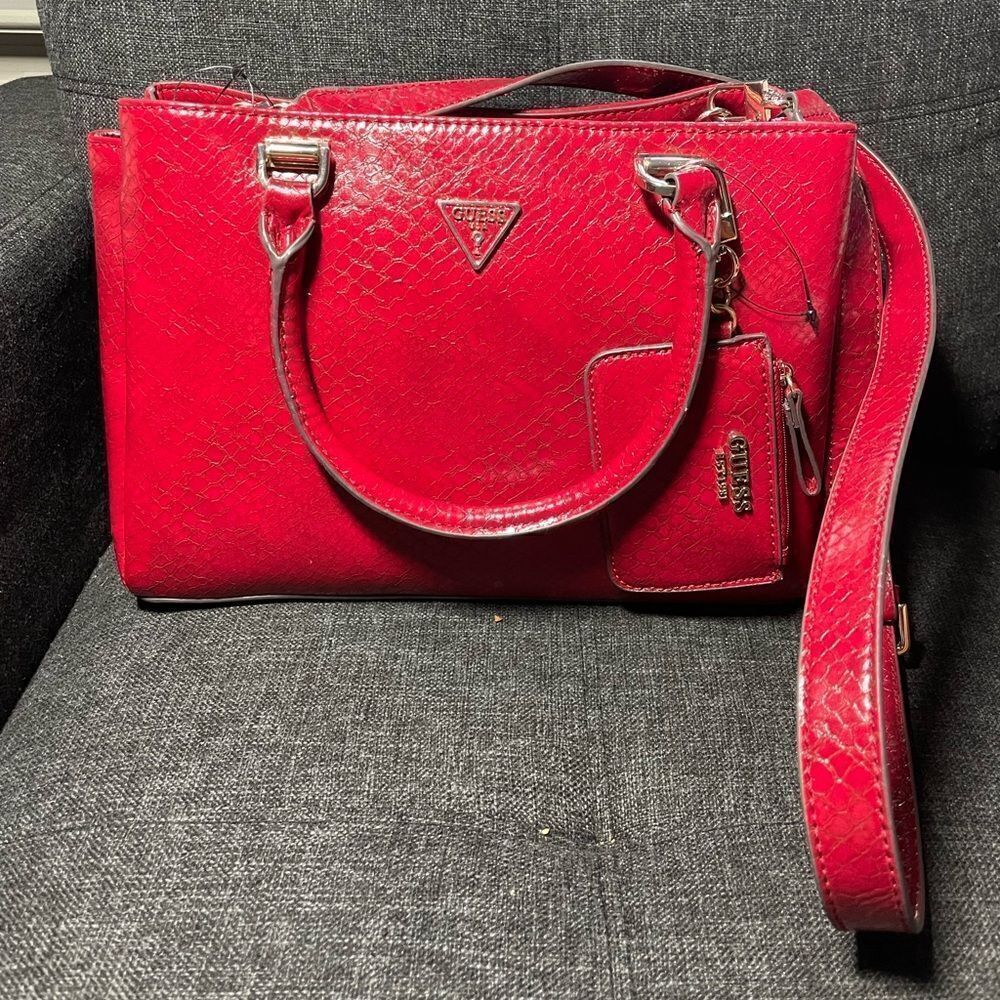 Red Guess Python Moonlight Handbag